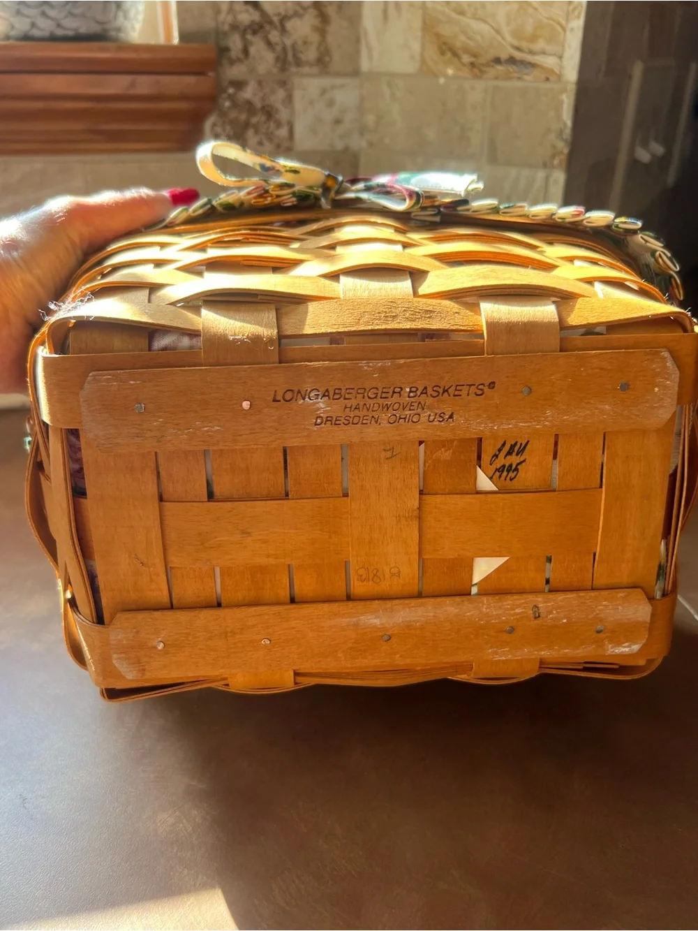 Longaberger Rectangular Tan Woven Basket with Handle,